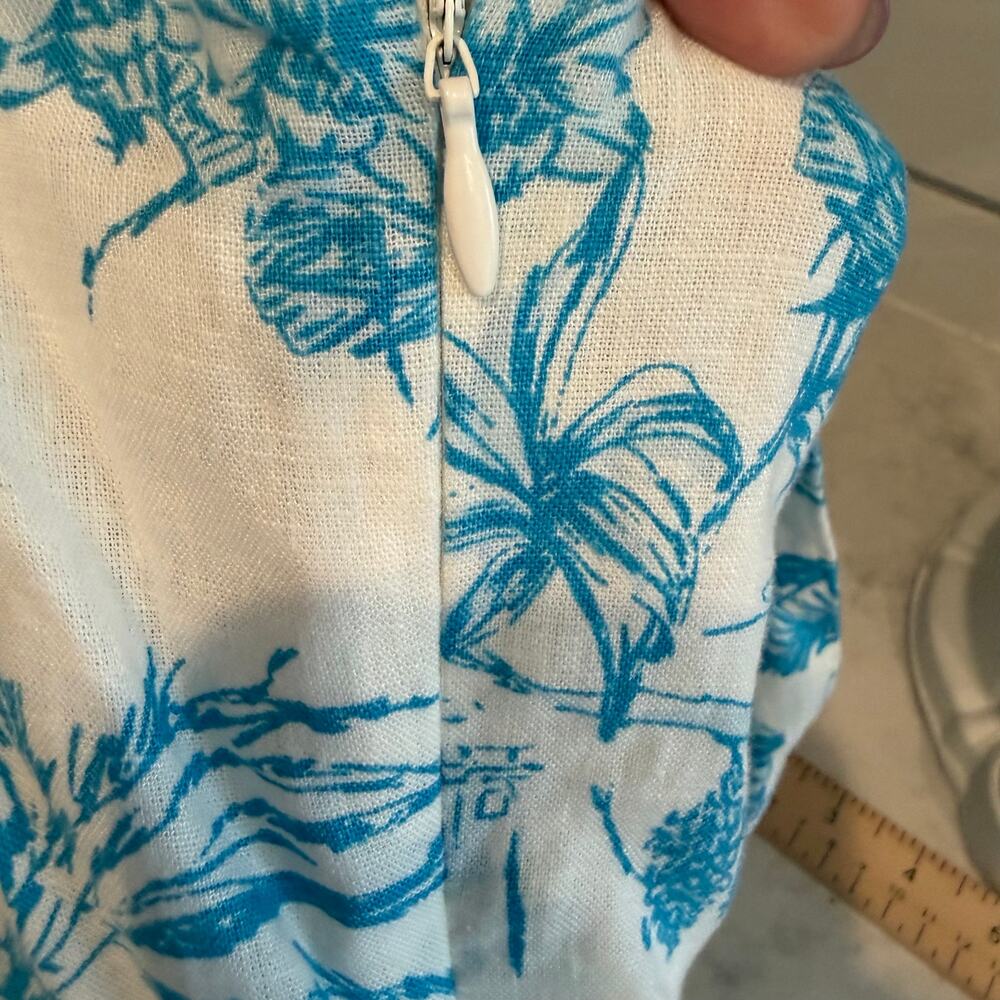 Joie women’s linen tropical blue white toile dress fit & flare resortwear sz 14 - Picture 8 of 9